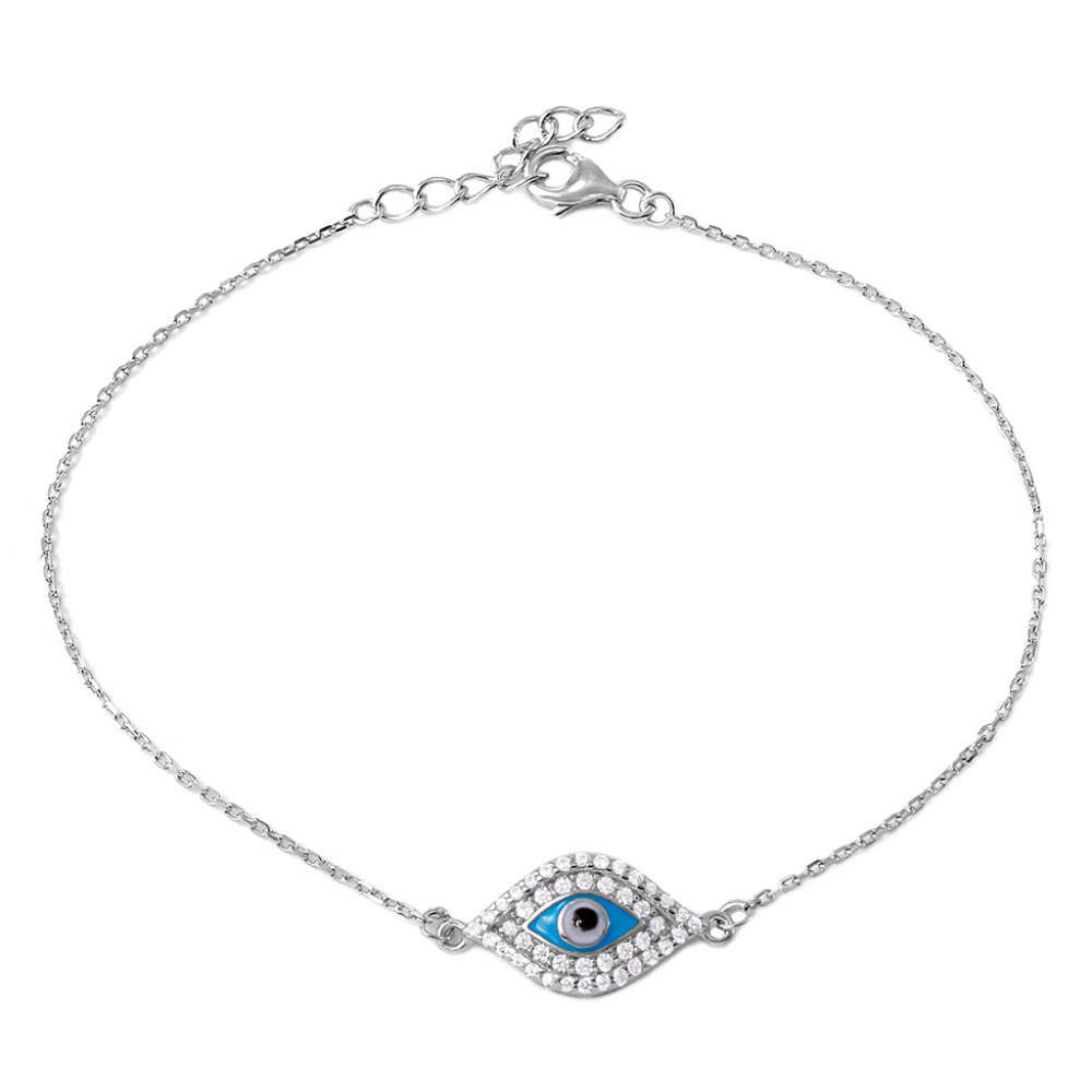 NEW Sterling Silver 925 CZ Evil Eye Chain Bracelet
